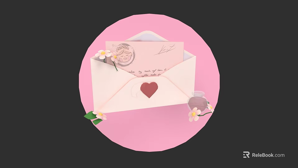 Elegant Decorative Ornament Set with Envelope Letter Heart and Flowers for Home Decor 3d model 