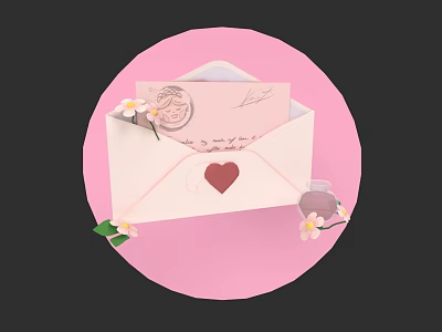 Elegant Decorative Ornament Set with Envelope Letter Heart and Flowers for Home Decor 3d model