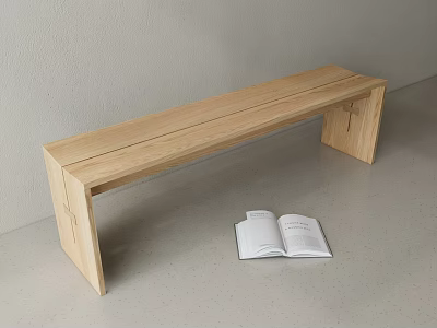 Simple Light Wood Bench With Modern Design Next To Open Book 3d model