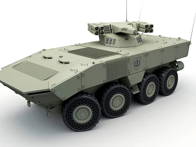 Military Green Wheeled Tank With Top Mounted Weapon System Number 333 And Badge 3d model