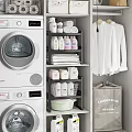 Organized Bathroom Cabinet Rack With Towels Detergent And Storage Baskets