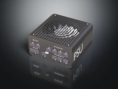 Black High Performance PSU Power Supply Unit With Cooling Fan And Multiple Ports 3d model