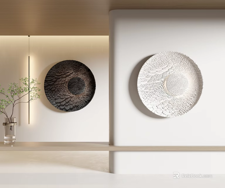 Modern Wall Decor With Circular Textured Art Pieces 3d model 