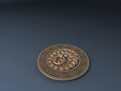 Golden Metal Door Handle With Intricate Geometric And Floral Patterns Design 3d model