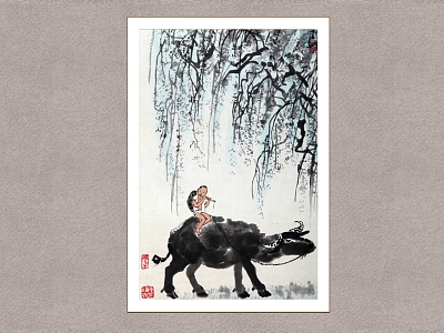 Chinese Decorative Painting Shepherd Cattle Li Keran Shepherd Boy Figure model