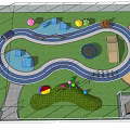 Colorful Children Playground Design With Slide Swing Track And Green Lawn