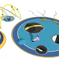 Outdoor Playground Equipment with Swings Trampolines Circular Play Areas on Blue Floor for Children Playing