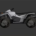White All Terrain Vehicle With Large Tires Metal Racks And Black Seat