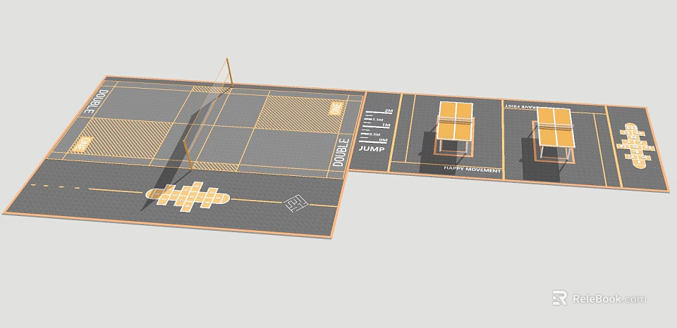 Functional Fitness Training Area Setup With Jump Squat And Burpees Zones And Boxes 3d model 