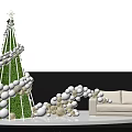 Christmas Interior Decor With Green Tree White Silver Balloons And White Sofa 3d model