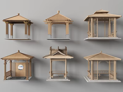 Traditional Chinese Wooden Pavilion Models With Different Roof And Design Styles 3d model