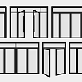 Modern Black Frame Windows With Various Open Close Designs And Glass Panels 3d model