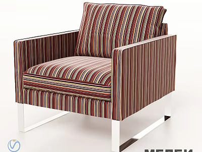 Stylish Modern Striped Armchair With Upholstered Fabric And Metal Legs 3d model