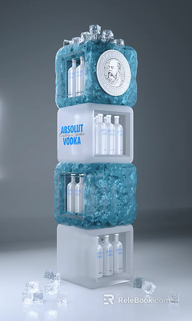 Ice Blue Layered Display Shelf With Transparent Compartments For Absolut Vodka Bottles 3d model 