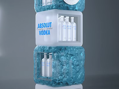 Ice Blue Layered Display Shelf With Transparent Compartments For Absolut Vodka Bottles 3d model