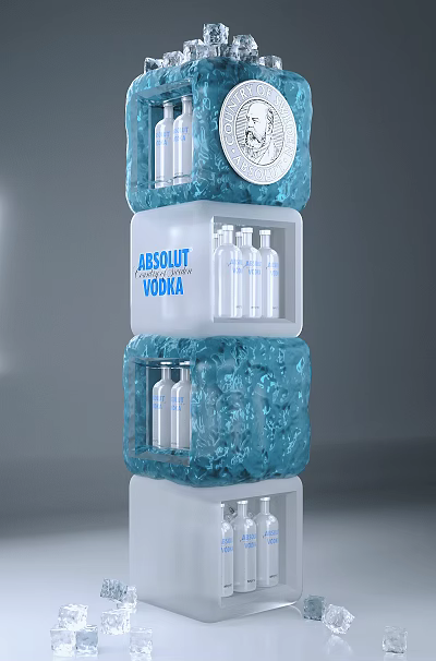 Ice Blue Layered Display Shelf With Transparent Compartments For Absolut Vodka Bottles 3d model