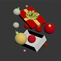 Household Living Supplies Red Gift Box With Gold Ribbon And Decorative Balls