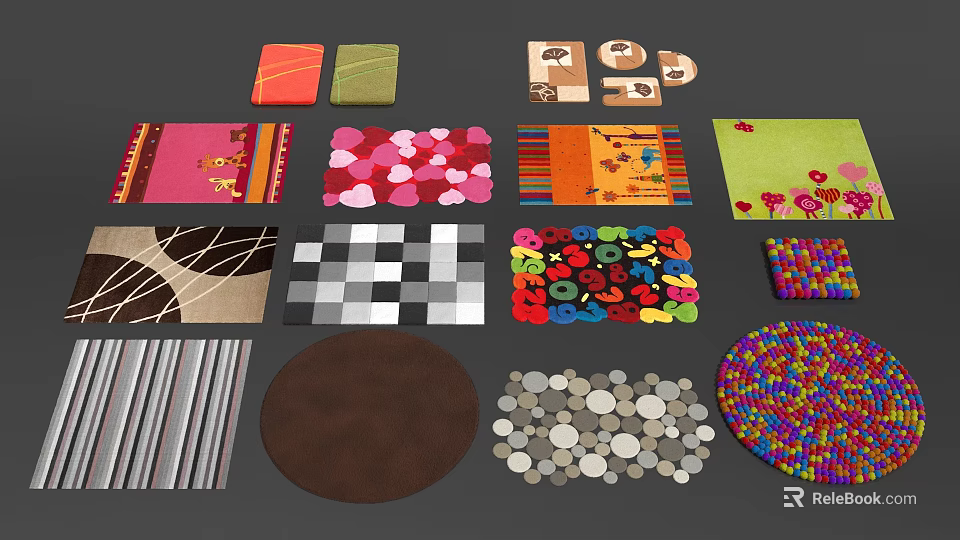 Colorful Decorative Rugs With Various Patterns And Different Shapes For Home Decor 3d model 