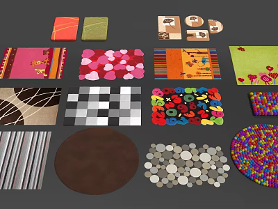 Colorful Decorative Rugs With Various Patterns And Different Shapes For Home Decor 3d model