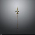 Golden Decorative Top Weapon With Brown Pole Carved Patterns And Silver Base