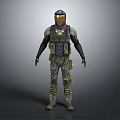 Tactical Combat Character 3D Model Featuring Helmet Glowing Goggles Tactical Vest Camouflage Pants Brown Boots