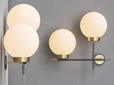 Modern Wall Sconces with White Globe Lampshades and Metal Brackets Design 3d model