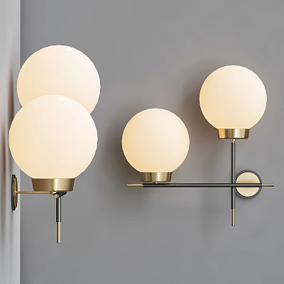 Modern Wall Sconces with White Globe Lampshades and Metal Brackets Design 3d model