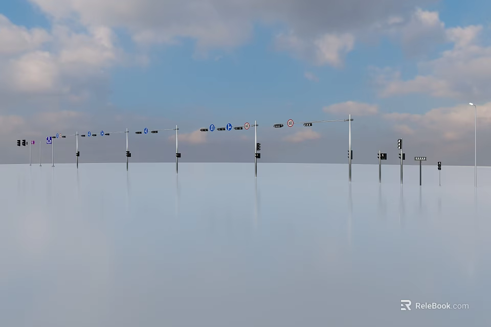 Modern Outdoor Lights Design For Street Landscape With Metal Poles And Bright Illumination 3d model 