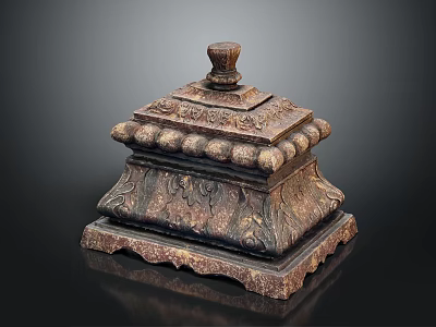 Ancient Bronze Carved Decorative Box With Intricate Patterns Raised Ornament And Ornate Base 3d model