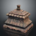 Ancient Bronze Carved Decorative Box With Intricate Patterns Raised Ornament And Ornate Base