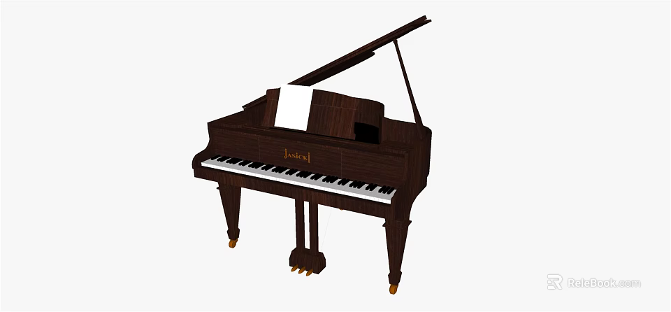 Classical Brown Wooden Piano With Open Lid And Music Sheet On Stand 3d model 