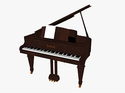 Classical Brown Wooden Piano With Open Lid And Music Sheet On Stand 3d model