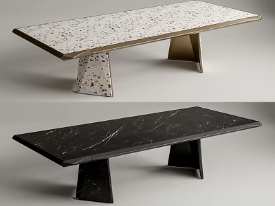 Modern Dining Tables With Speckled Terrazzo And Veined Marble Tops And Geometric Legs Design 3d model