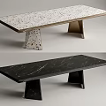 Modern Dining Tables With Speckled Terrazzo And Veined Marble Tops And Geometric Legs Design