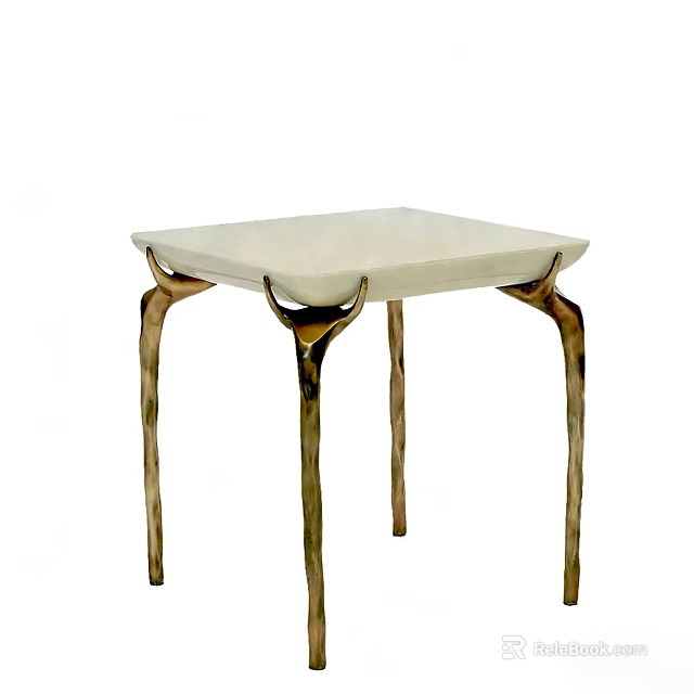 Elegant Modern Side Table With White Marble Top And Gold Metal Legs 3d model 