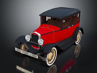 Vintage Red And Black Classic Car With Golden Spoke Wheels And Retro Design 3d model