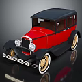 Vintage Red And Black Classic Car With Golden Spoke Wheels And Retro Design