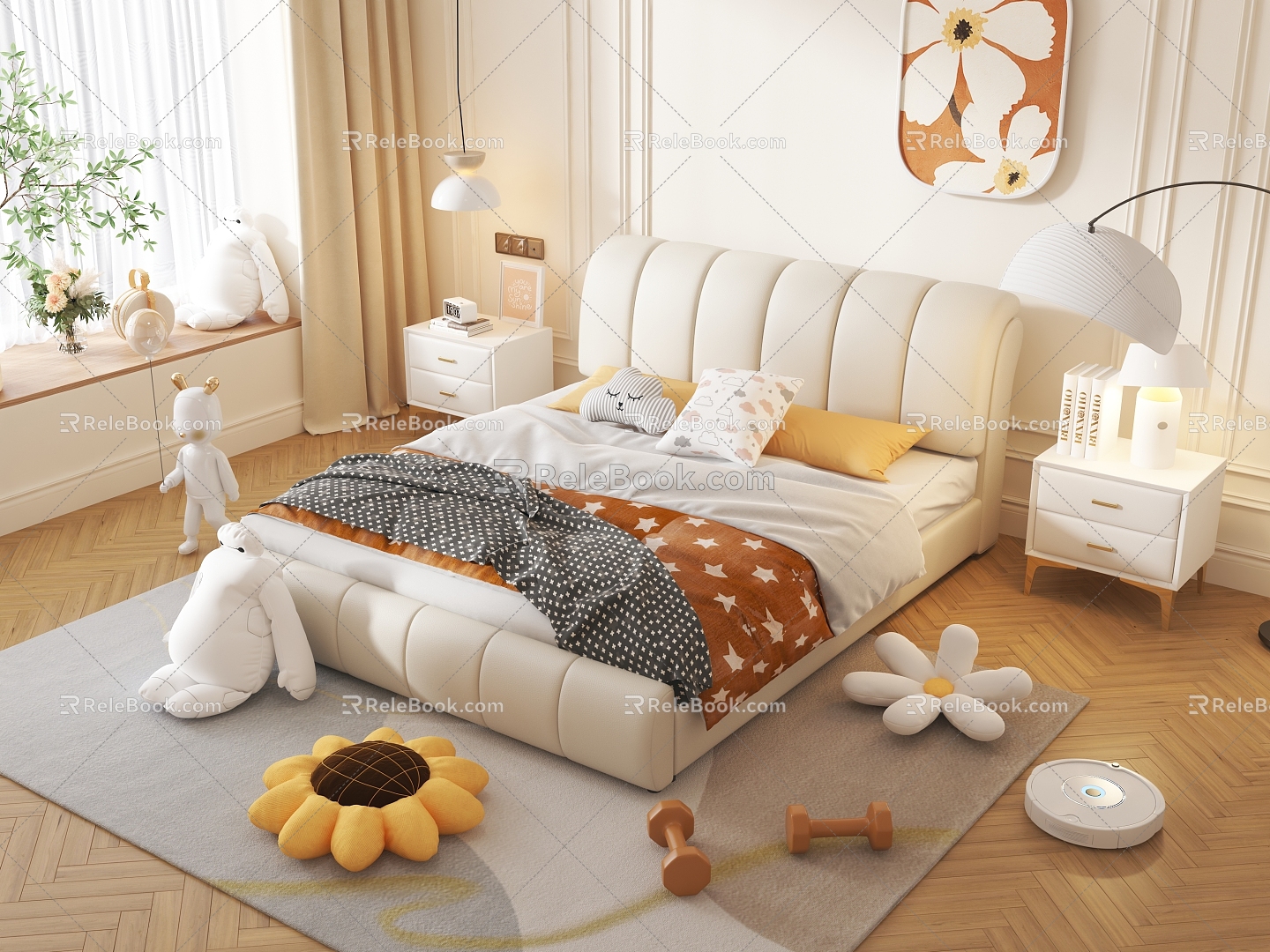 Cream Style Bedroom French Double Bed 3d model