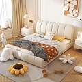 Cream Style Bedroom French Double Bed 3d model