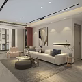 Modern Living and Dining Room Interior With Sofa TV Wall Coffee Table And Decorative Plants