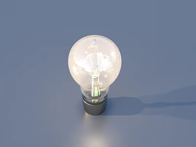 Transparent Glass Light Bulb With Filament And Black Base On Blue Background 3d model