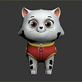 Cute White Cartoon Cat Plush Toy With Black Spots And Red Yellow Vest