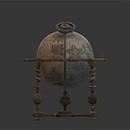 Vintage Decorative Globe Ornament Set With Colorful Patterns And Carved Wooden Stand