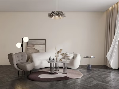 Modern Sofa And Coffee Table Set With Round Table Accent Chair Area Rug And Art 3d model