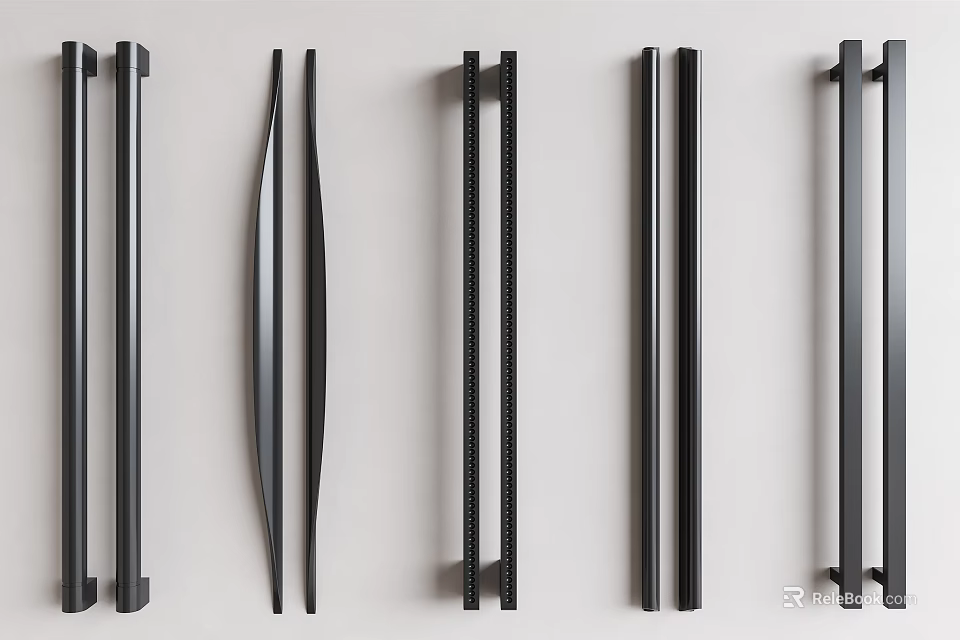 Black Cabinet Handles with Various Modern Styles and Sleek Metal Designs 3d model 