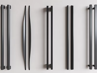Black Cabinet Handles with Various Modern Styles and Sleek Metal Designs 3d model