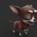 Cute Brown Cartoon Chihuahua Wearing Red Collar With Bone Pendant Smiling Closed Eyes