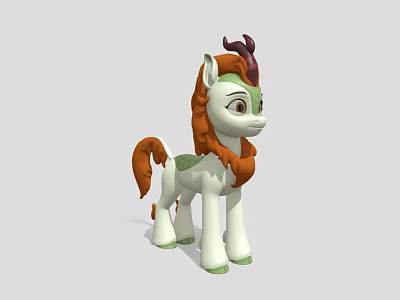 Cute Cartoon Pony Character With White Body Brown Mane And Green Hooves 3d model