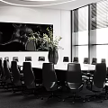 Modern Conference Room Interior Design With Meeting Table Chairs And Ceiling Lighting