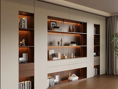 Modern Living Room Shelves With LED Lighting Books And Decorative Items 3d model